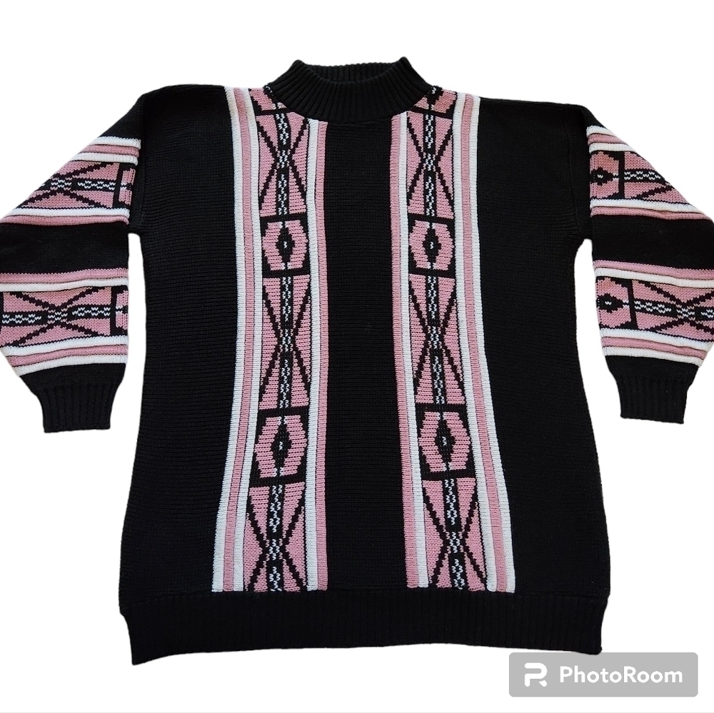 Vintage 90s Clifton Place Geometric Tunic Mock Neck Sweater